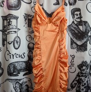 satin keyhole mini dress orange medium